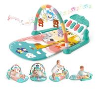 KalaDuck Gimnasio Bebé Montessori 0-6 Meses, Manta Juegos Bebe con Musical de Piano Ajustable y Sonajero, Tapete de Actividades para Caminar, Juguetes Alfombra Sensorial Bebé 6-12 Meses (Verde)