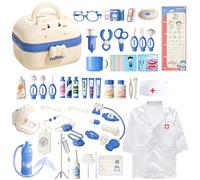 KalaDuck Maletin Medicos Juguete Niños 3 años, 62Piezas Kit Medico Infantil con Juego Dentista, Disfraz Medico y Estetoscopio Juguete, Juegos de rol de Doctora Juguetes Navidad Regalo (Azul)