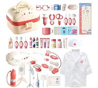 KalaDuck Maletin Medicos Juguetes Niños 3 años, 62Piezas Kit Medico Infantil con Juego Dentista, Bata Medico y Estetoscopio Juguete, Juegos de rol de Maletín Medicina Cumpleaños Regalo (Rosa)