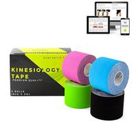 KALAHARI 4 rollos Kinesiotape Profesional + eBook Aplicaciones, Cintas Kinesiologicas de Alta Adherencia, resistente al Agua y Sudor, Kinesio Tape neuromuscular para Deporte y Rehabilitación, 5cm x 5m