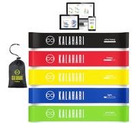 Kalahari Bandas Elásticas Fitness más ebook Ejercicios en Español y Bolsa - Set de 5 Cintas Elasticas Musculacion con Diferentes Niveles de Resistencia para Entrenamiento, Gimnasio en casa, Pilates