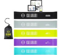Kalahari Bandas Elásticas Fitness más ebook Ejercicios en Español y Bolsa - Set de 5 Cintas Elasticas Musculacion con Diferentes Niveles de Resistencia para Entrenamiento, Gimnasio en casa, Pilates