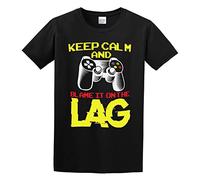 KALAIBU Video Games Computer Gamer Keep Calm Blame It On The Lag Crazy Squirrel Transparent Mens Cotton Tshirt Size S