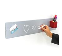 KalaMitica - Pizarra Magnética de Pared - Pizarra de Acero Escribible con Tiza y Borrable, Tablero Imantado para Imanes - Plata (Gris Claro), 14x70 cm