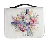 Kalastussaari Cubierta bíblica, Floral con Tapa de la Biblia con Estampado Cruzado con Mango PU Cuero con Cremallera Biblia Biblia Impermeable Estuche de Transporte de Biblia Vintage