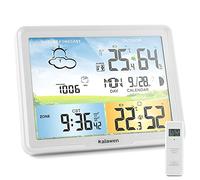 Kalawen Estación Meteorológica Con Sensor Exterior, Pantalla Digital a Color, DCF Radio Reloj, Termómetro Higrómetro Interior y Exterior (Blanco)