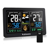 Kalawen Estacion Meteorologica con Sensor Interior Exterior 9-IN-1 Estación Meteorológica color para Temperatura Humedad Barómetro Alarma Fase Lunar y Carga USB