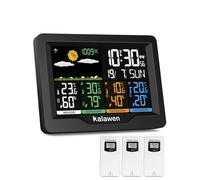 Estación Meteorológica Kalawen 3 Sensores Exteriores Dentro y Fuera Estación Meteorológica Multifuncional Pantalla a Color Digital con Termómetro Higrómetro Despertador Digital Estación Meteorológica