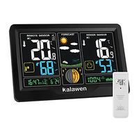 Kalawen Radio Estación Meteorológica con Sensor Exterior Pantalla Digital en Color Radio Estación Meteorológica Interior y Exterior con Previsión Meteorológica DCF Radio Reloj Estación Meteorológica