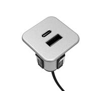 Kalb | Concentrador de carga USB 2 en 1 (USB-A y USB-C), para muebles y mesas, entrada de 12 VCC, salidas 5 V/3 A y 9 V/2,2 A (gris plateado)