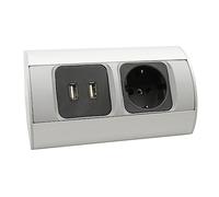 kalb | Enchufe para Muebles Aluminio con 2X USB-A Esquina Cocina encimera EU 230V Montaje Superficie