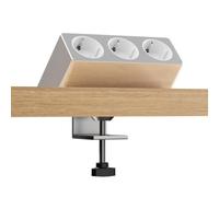 Kalb | Luxor Enchufe de 3 vías, contacto con protección de la UE, cable de 2 m, abrazadera de mesa, montaje bajo mesa, enchufe múltiple, 230 VAC, enchufe de escritorio, montaje flexible, gestión de
