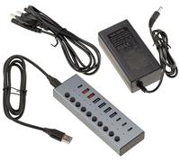 KALEA-INFORMATIQUE Concentrador USB 3.0 de Aluminio con 7 Puertos USB 3.0 5G A y C y 3 Puertos Quick Charge PD, Fuente de alimentación Externa de 12 V y 3 A