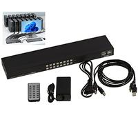 KALEA-INFORMATIQUE Conmutador KVM automático para 16 PC con enlace de pantalla HDMI 4K y teclado y ratón en puerto USB. Incluye mando a distancia, cables, fuente de alimentación y soportes de rack.
