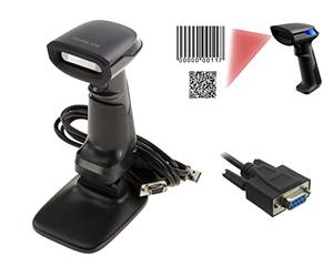 KALEA-INFORMATIQUE Escáner de Mano para códigos de Barras Tipo EAN y códigos 2D Tipo QR. Conexión Serie COM RS232. Suministrado con Soporte, Parpadeo automático
