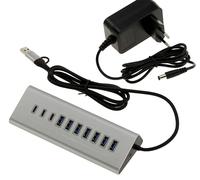 KALEA-INFORMATIQUE USB3 Hub multipuerto de Aluminio de 10 Puertos (USB 3.0 5GB) con Fuente de alimentación de 12V 3A 7 Puertos Tipo A y 3 Puertos Tipo C