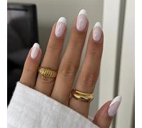KaleidNail 24 unidades de uñas postizas acrílicas francesas, uñas a presión cortas en forma de almendra, uñas falsas desnudas con pestañas adhesivas de gel para uñas artísticas de mujeres y niñas