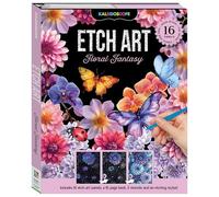 Kaleidoscope Etch Art Creations Floral Fantasy - Kit de arte de grabado con 16 paneles, lápiz, plantillas y guía - Juego creativo para niños de 6 a 12 años