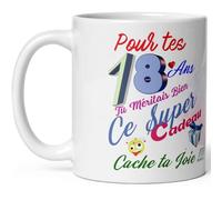 Kalféa - Taza de 18 años de cumpleaños oculta tu alegría taza humorística y divertida regalo rigolo diez ocho años gracioso taza humorística hombre mujer niño niña collegue amigo novia amiga