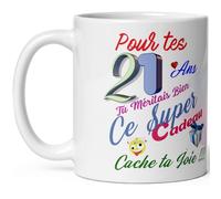 Kalféa - Taza de 21 años de cumpleaños oculta tu alegría taza humorística y divertida regalo rigolo veinte años divertida taza humorística hombre mujer niño niña collegue amigo novia amiga