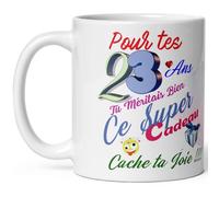 Kalféa - Taza de 23 años de cumpleaños oculta tu alegría taza humorística y divertida regalo rigolo veinte tres años divertida taza humorística hombre mujer niño niña collegue amigo amigo novia amiga