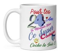 Kalféa - Taza de 24 años de cumpleaños oculta tu alegría taza humorística y divertida regalo rigolo veinte cuatro años divertida taza humorística hombre mujer niño niña collegue amigo novia amiga