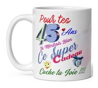Kalféa - Taza de 45 años de cumpleaños oculta tu alegría taza humorística y divertida regalo rigolo cuarenta y cinco años divertida taza humorística hombre mujer niño niña collegue amigo amigo novia