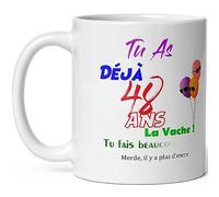 Kalféa - Taza de 48 años con texto en inglés "Happy Anniversary 48 ans humor" taza de cuarenta años taza drole alta calidad idea regalo rigolo cuarentena fete Noel hombre mujer amigo collegue copain