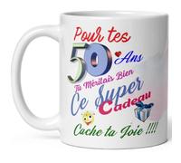 Kalféa - Taza de 50 años de cumpleaños oculta tu alegría taza humorística y divertida regalo rigolo cincuenta años gracioso taza humorística hombre mujer niño niña collegue amigo novia amiga