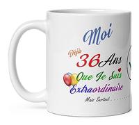 Kalféa - Taza de cumpleaños de 36 años, humor, treinta y seis años, modesta, taza de alta calidad, idea de regalo rigolo treinta y fete, Navidad, hombre, mujer, amigo, compañero, amigo