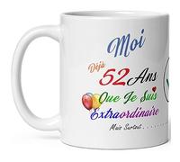 Kalféa - Taza de cumpleaños de 52 años, humor, cincuenta y dos años, modesta, taza de alta calidad, idea de regalo rigolo cincuentena, Navidad, hombre, mujer, amigo, collega, amigo y familia,
