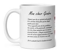 Kalféa - Taza de diseño de gendre love con declaración y corazones, taza de hijastro ternura tirade para regalar, taza idea de regalo para fiesta de cumpleaños, Navidad, cerámica, 325 ml café té