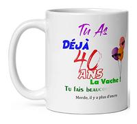 Kalféa - Taza de feliz cumpleaños de 40 años, taza de cuarenta años, taza drole de alta calidad, idea de regalo rigolo cuarentena fete Noel hombre mujer amigo collegue copain pote familia