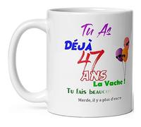 Kalféa - Taza de feliz cumpleaños de 47 años, diseño con texto en inglés "Taza de cuarenta y siete años"