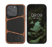 kalibri Carcasa Compatible con Apple iPhone 15 Pro Funda Madera - Wooden Case con Bordes Elevados de Protección - Compatible con MagSafe - marrón Oscuro/Negro