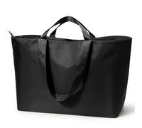 KALIDI Bolsa de lona extra grande de 60 L, bolsa de playa con cremallera, bolsa de viaje reutilizable para fin de semana, viajes, compras, bolsa de comestibles, Todo negro, XL