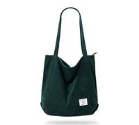 KALIDI Bolsa de mano de pana gruesa de gran capacidad, bolsas de hombro con cordón de cremallera para mujeres, señoras, niñas, bolsa de compras casual para el trabajo, la escuela, la universidad, uso