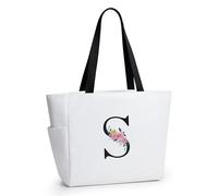 KALIDI Bolsa de mano personalizada con cremallera, monograma del alfabeto inicial de la A a la Z, regalo para mujeres, damas de honor, mamá, profesora, amiga, boda, compras diarias, Blanco-s