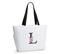 KALIDI Bolsa de mano personalizada con cremallera, monograma del alfabeto inicial de la A a la Z, regalo para mujeres, damas de honor, mamá, profesora, amiga, boda, compras diarias, Blanco-l, Large