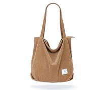 KALIDI Bolsa de pana gruesa de gran capacidad, bolsas de hombro con cordón de cremallera para mujeres, señoras, niñas, bolsa de compras casual para el trabajo, la escuela, la universidad, uso diario,