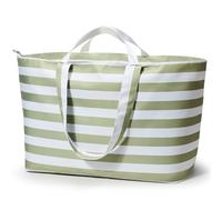 KALIDI Bolsa de viaje plegable XXL, 60 L, extra grande, bolsa de transporte para la noche, bolsa de fin de semana con cremallera, ligera para mujeres, viajes, playa, camping, Verde rayado, L, Bolsa de