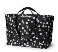 KALIDI Bolsa de viaje plegable XXL, 60 L, extra grande, bolsa de transporte para la noche, bolsa de fin de semana con cremallera, ligera para mujeres, viajes, playa, camping, Margarita negra, Bolsa de