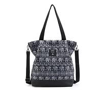 KALIDI Bolso bandolera grande para mujer, bolso de lona, bolso de hombro, bolso de mano, bolso cruzado para escuela, oficina, trabajo, viajes, excursiones, compras, elefante, L