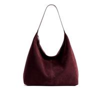 KALIDI Bolso de la compra para mujer, bolso de mano, de ante, vintage, con cremallera, grande, para trabajo, escuela, compras, informal, diario, rojo oscuro