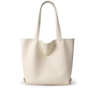 KALIDI Bolso de mano de piel sintética para mujer, bolso grande para mujer, ligero, con asa superior, para el trabajo, viajes, escuela, compras, beige, Medium