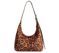KALIDI Bolso de mano en forma de media luna, bolso de hombro con cierre para mujer de cuero vegano, bolso cruzado estilo hobo para compras casuales y para la noche, leopardo de gamuza, Small
