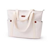 KALIDI - Bolso de mano para mujer, de gran capacidad, con cremallera y múltiples bolsillos, ligero, impermeable, de nailon, para el trabajo, universidad, viajes, escuela, compras, playa, beige, Small