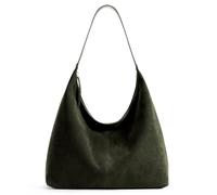 KALIDI Bolso de mano vintage de gamuza para mujer, con cremallera, bolsa de trabajo con media luna, para viajes diarios, verde oscuro