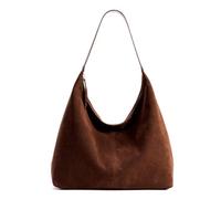 KALIDI Bolso de mano vintage de gamuza para mujer, con cremallera, bolsa de trabajo con media luna, para viajes diarios, Brown, Large