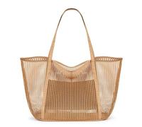 KALIDI FANCY FOREST Bolsa de malla para playa, bolso de hombro para mujer, bolsa de comestibles MAX 27L, Caqui, X-Large